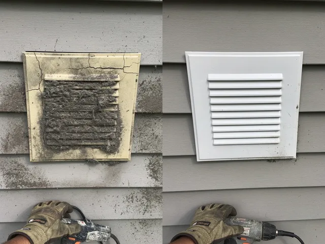 South Gate Dryer Vent Cleaning technician installing high-quality dryer vent cover at a residential property in South Gate