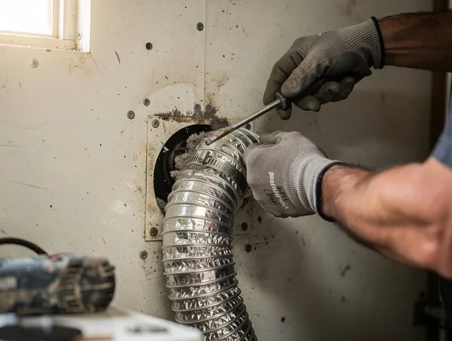 South Gate Dryer Vent Cleaning technician performing precise dryer vent hose installation in South Gate